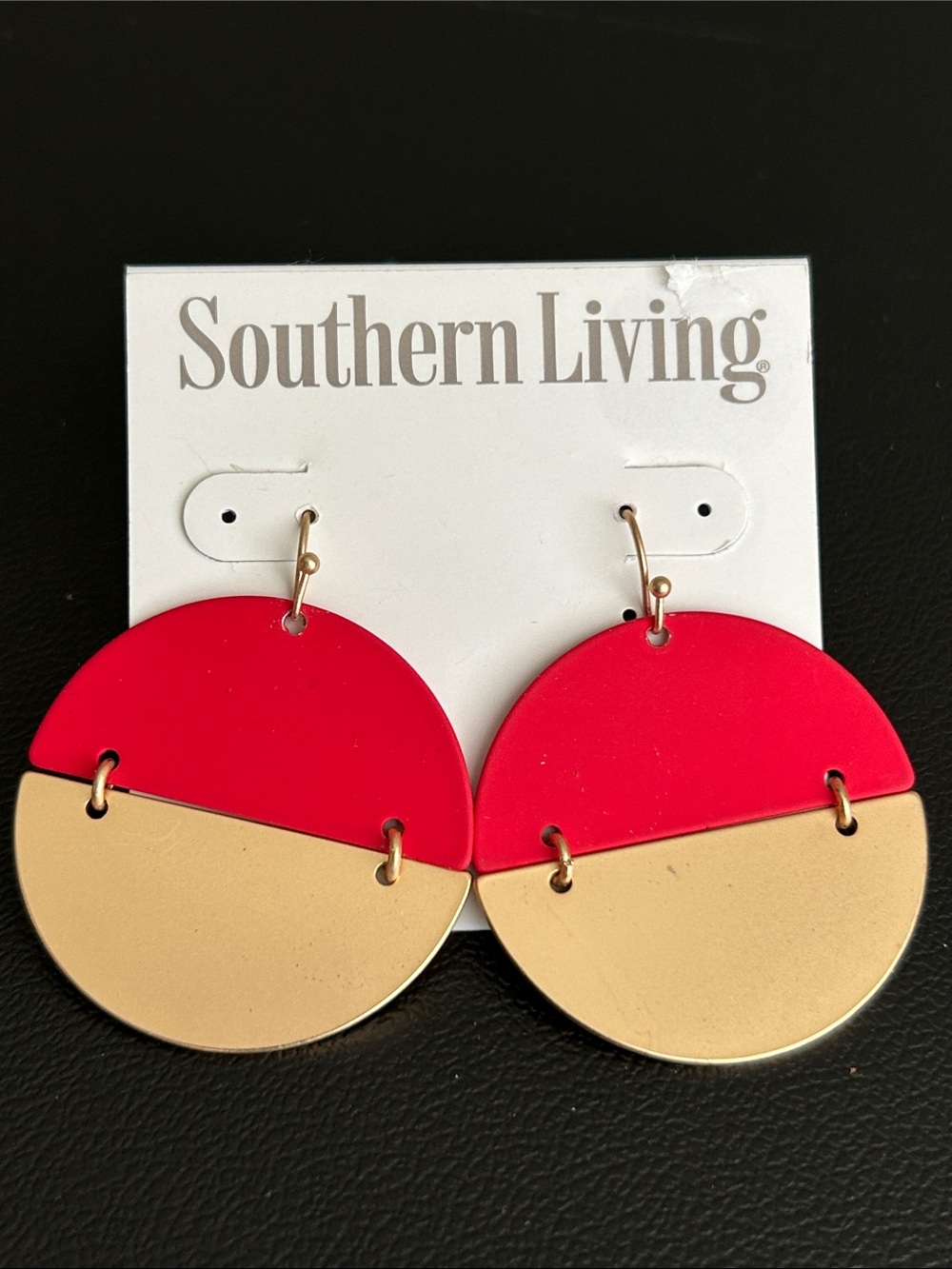 Southern Living Red and Gold Half-Moon Drop Earrings